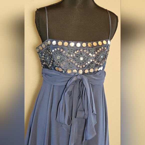 [BCBG MAXAZRIA] Navy Blue Silk SequinBeaded Babydoll Mini Dress 《6》 - Picture 6 of 16